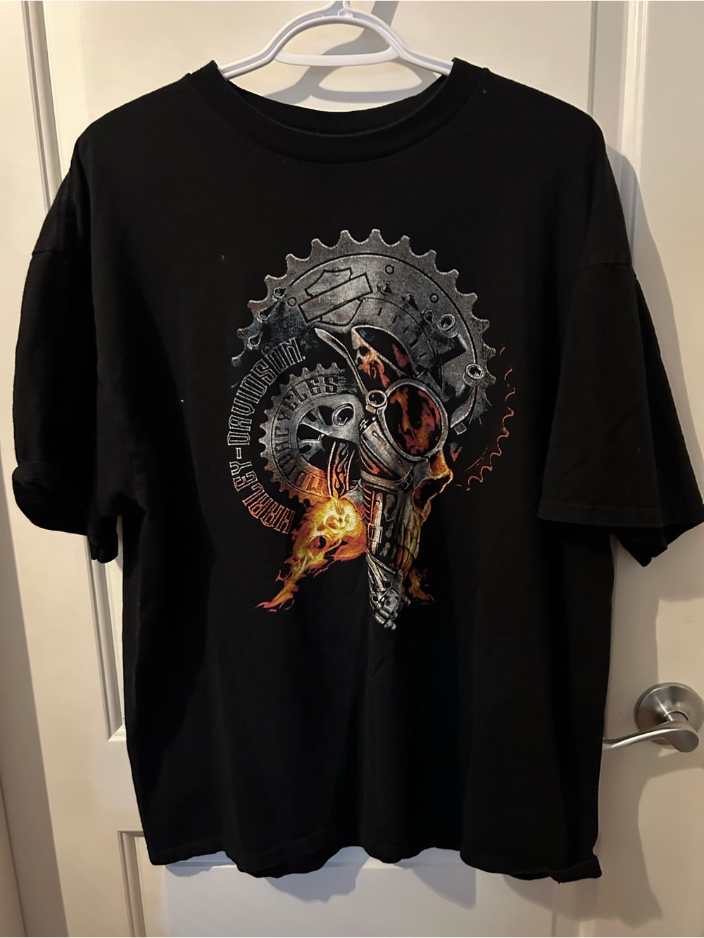 Black Harley-Davidson Graphic Flame Skull Gear T‑Shirt XL - Gasoline Alley